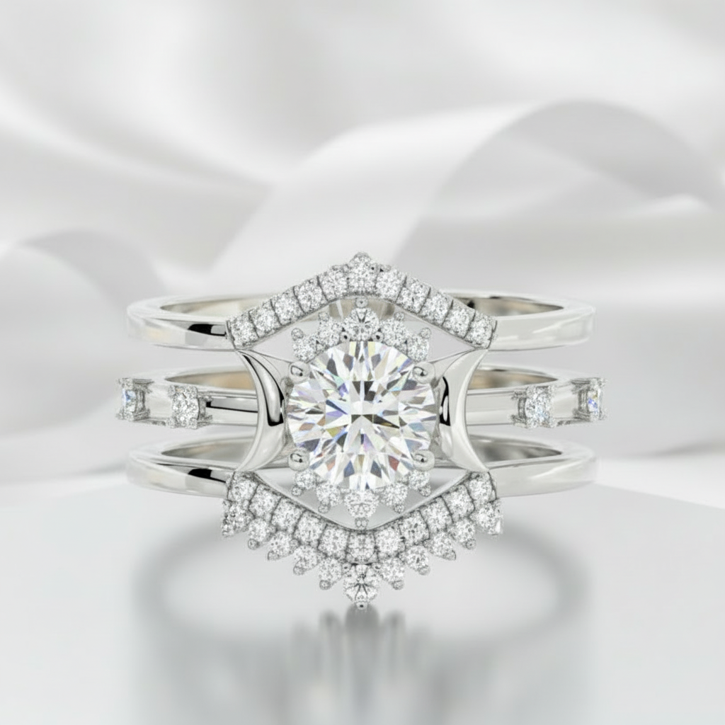 Full Moon- Radiant Celestial Moon Round Created Diamond Option Gothic Engagement Ring-Black Diamonds New York