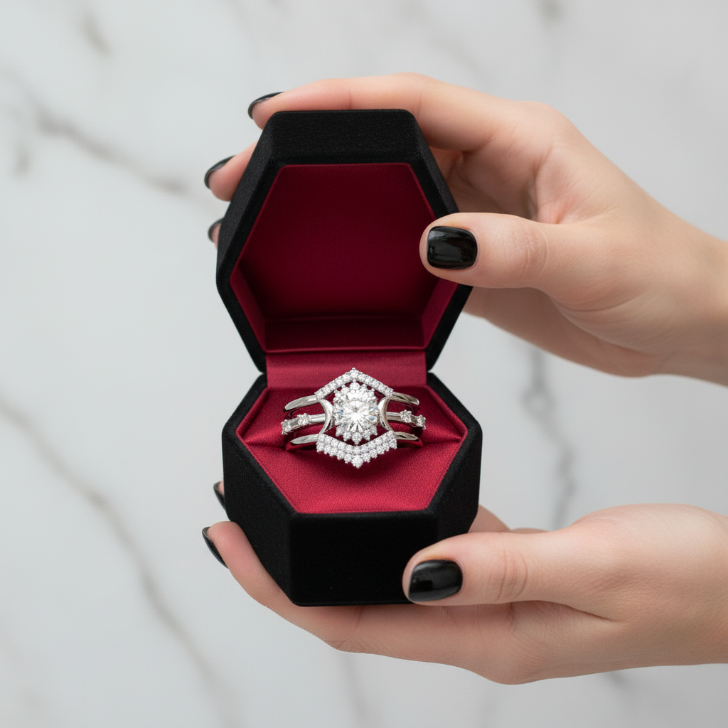 Full Moon- Radiant Celestial Moon Round Created Diamond Option Gothic Engagement Ring-Black Diamonds New York