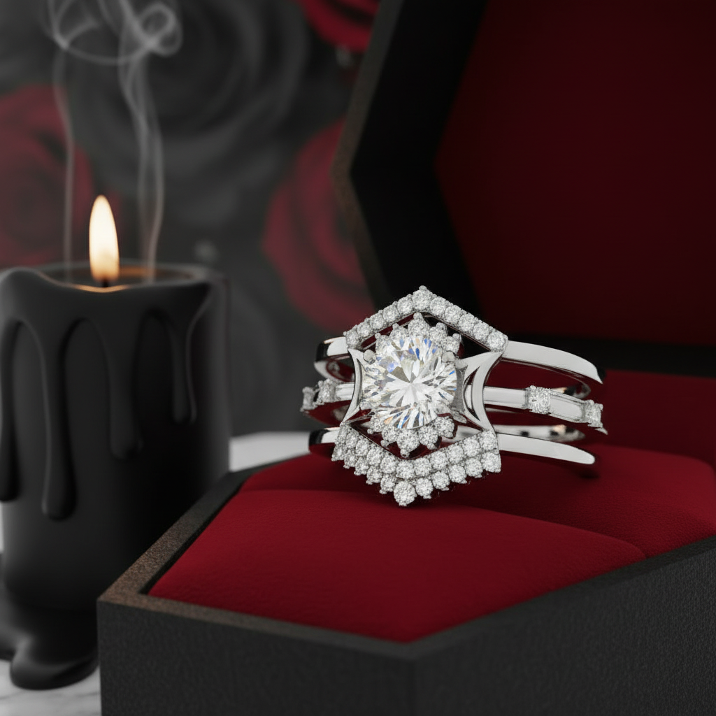 Full Moon- Radiant Celestial Moon Round Created Diamond Option Gothic Engagement Ring-Black Diamonds New York