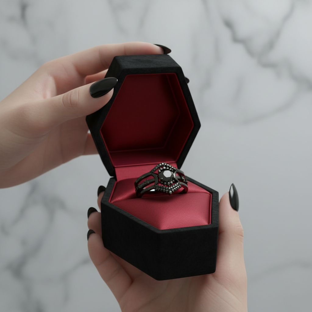 Full Moon- Radiant Celestial Moon Round Created Diamond Option Gothic Engagement Ring-Black Diamonds New York