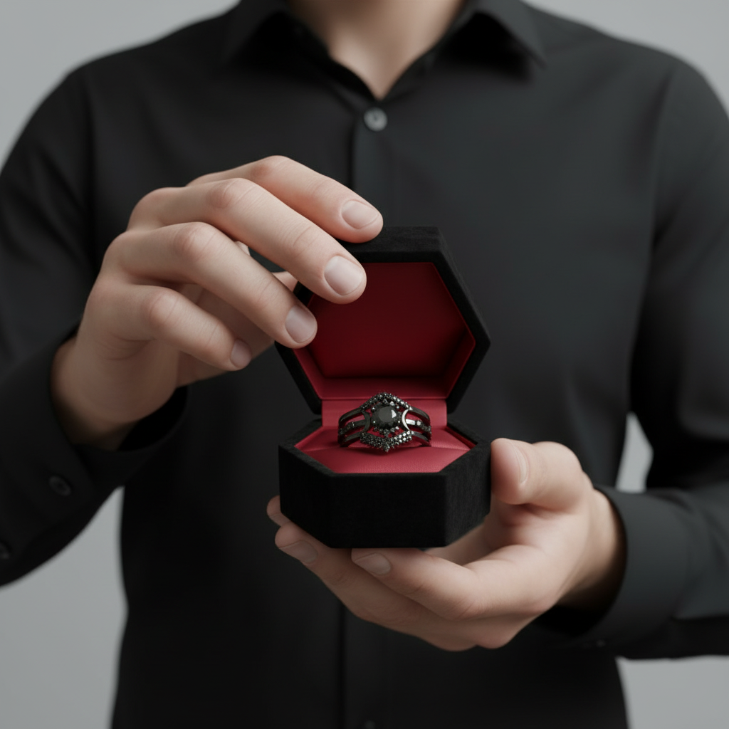 Full Moon- Radiant Celestial Moon Round Created Diamond Option Gothic Engagement Ring-Black Diamonds New York