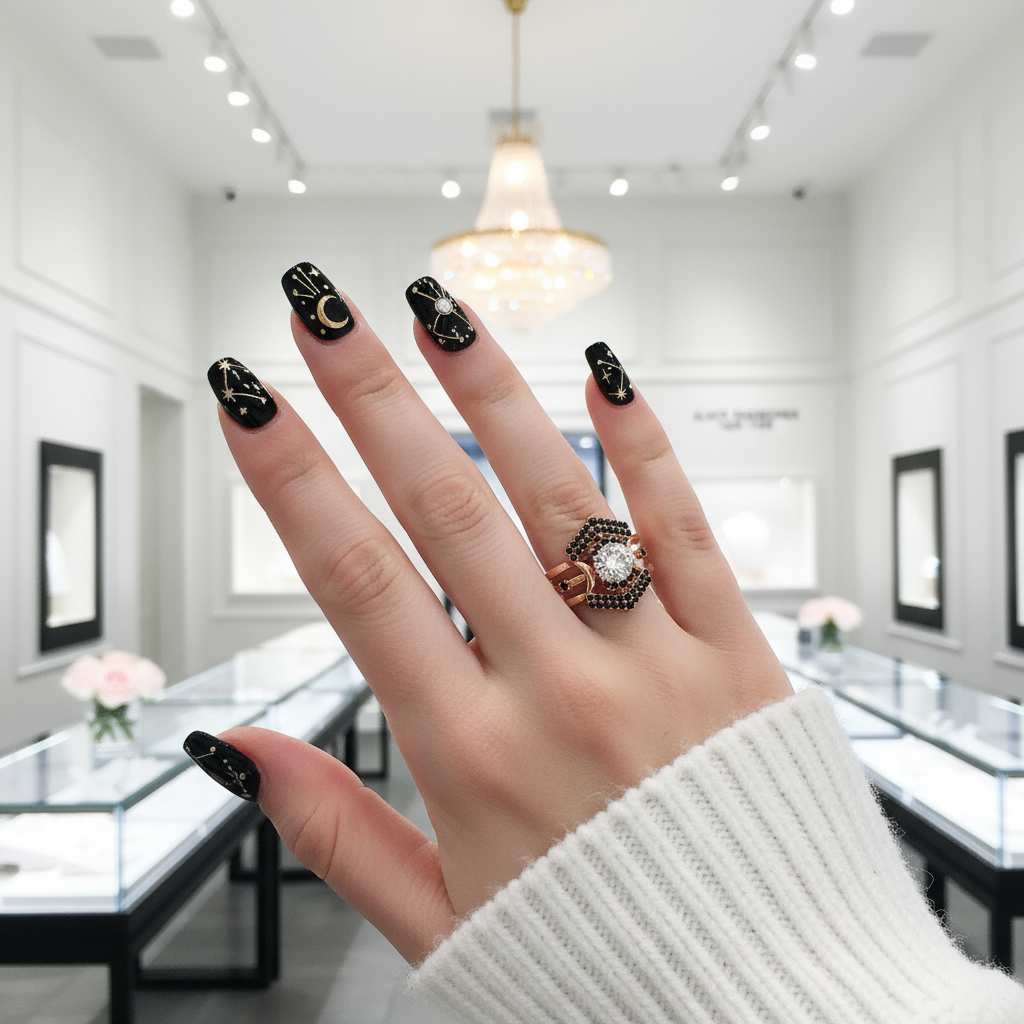 Full Moon- Radiant Celestial Moon Round Created Diamond Gothic Engagement Ring-Black Diamonds New York