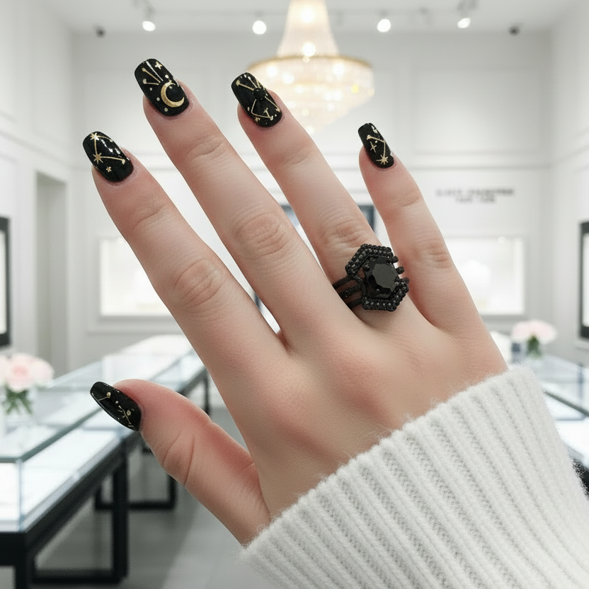 Full Moon- Radiant Celestial Moon Round Created Diamond Option Gothic Engagement Ring-Black Diamonds New York