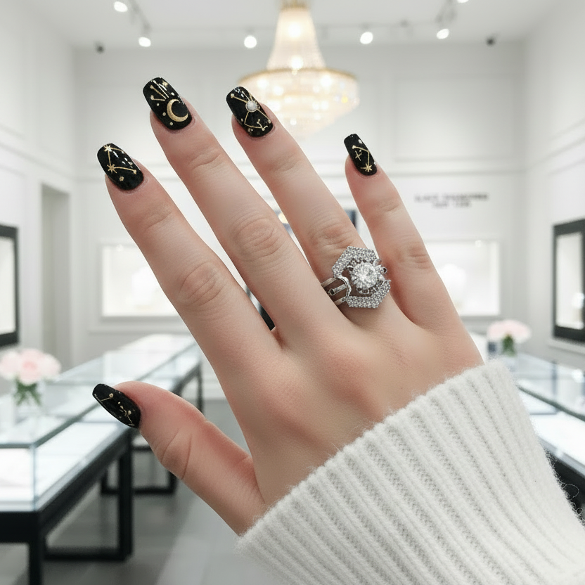 Full Moon- Radiant Celestial Moon Round Created Diamond Option Gothic Engagement Ring-Black Diamonds New York