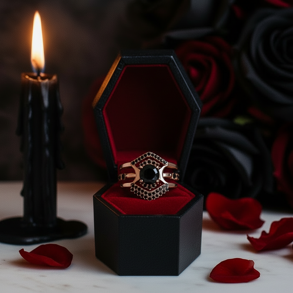 Full Moon- Radiant Celestial Moon Round Created Diamond Option Gothic Engagement Ring-Black Diamonds New York