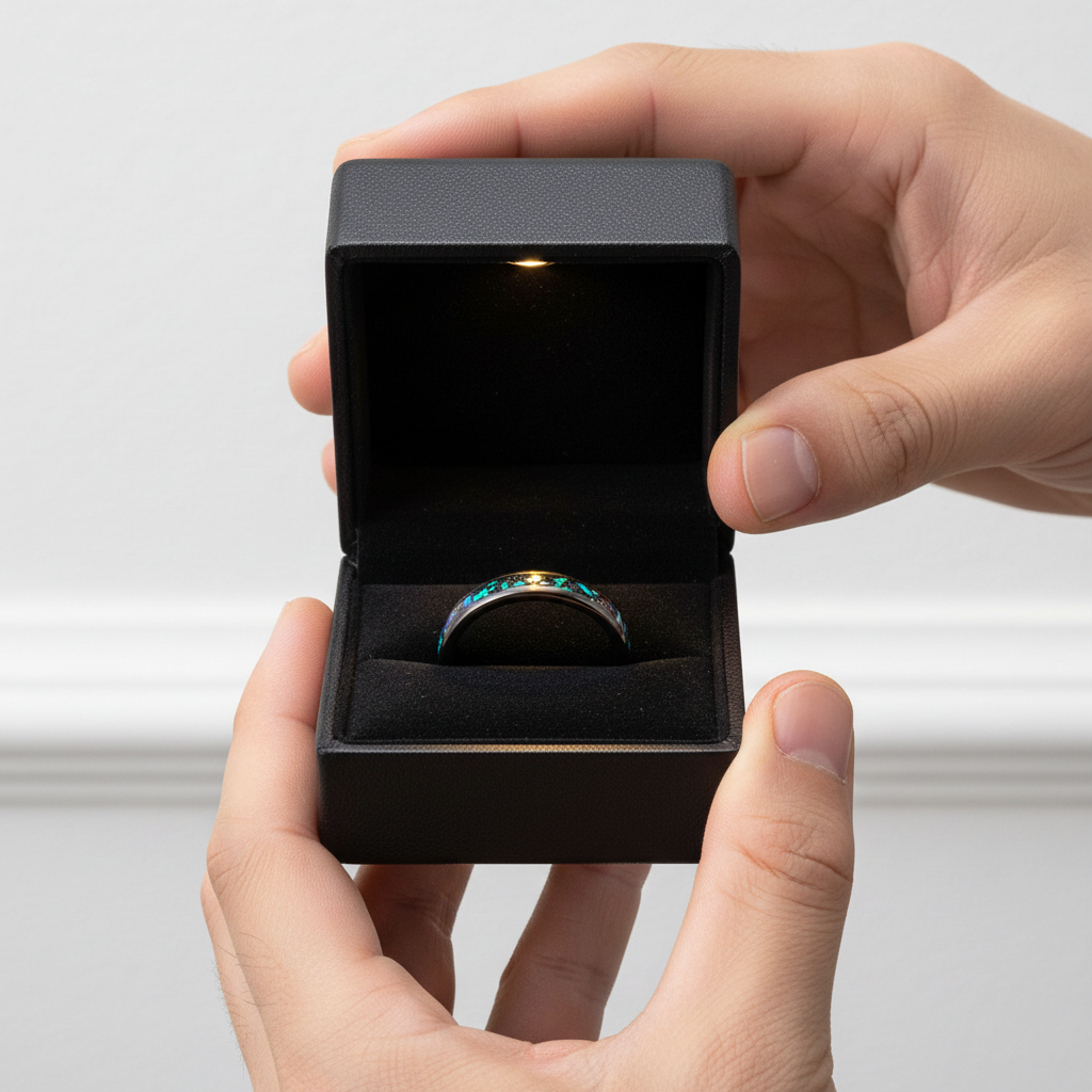 Galaxy Opal Inlay Men's Tungsten Wedding Band-Black Diamonds New York