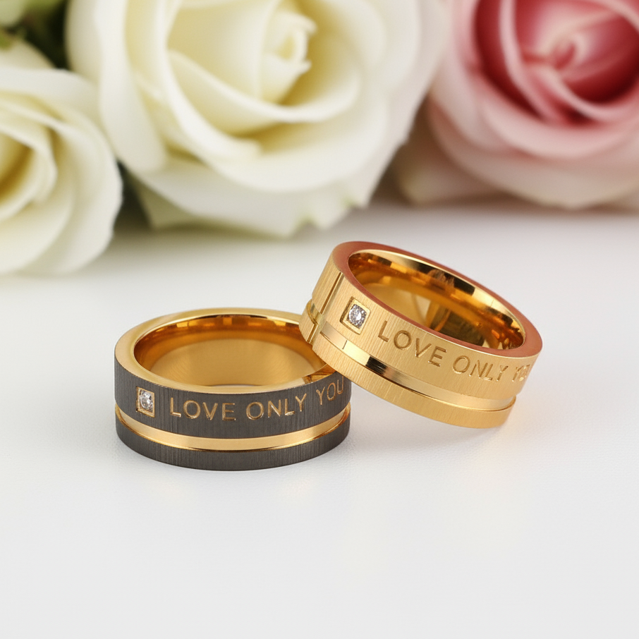 Gender Neutral Love Only You Gold Ring-Black Diamonds New York