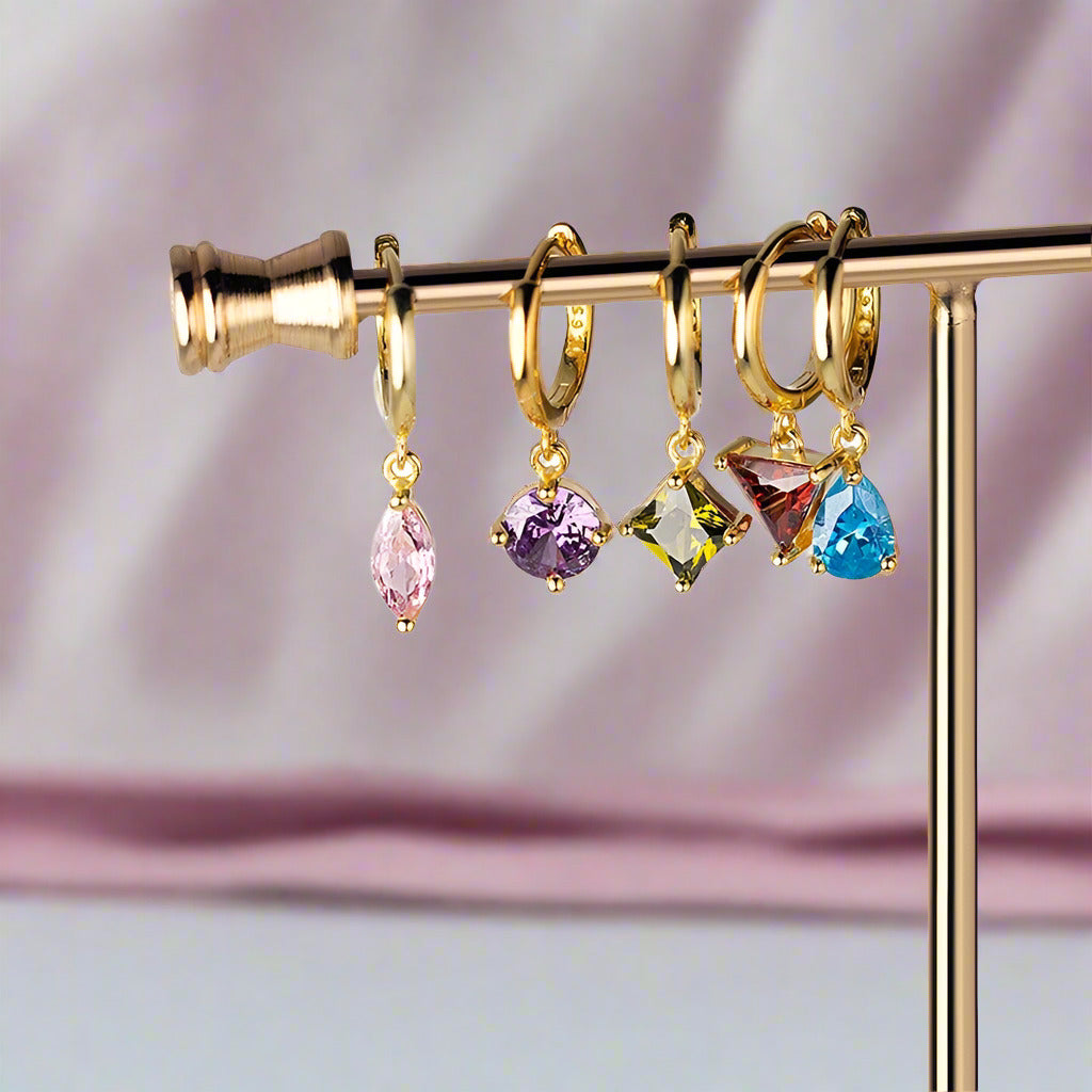 Geometric Diamond Punk Hoop Earrings-Black Diamonds New York