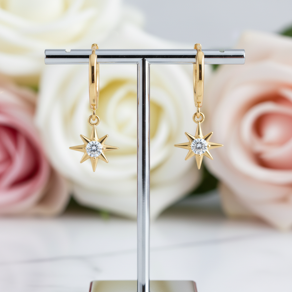 Geometric Star Diamond Hoop Earrings-Black Diamonds New York