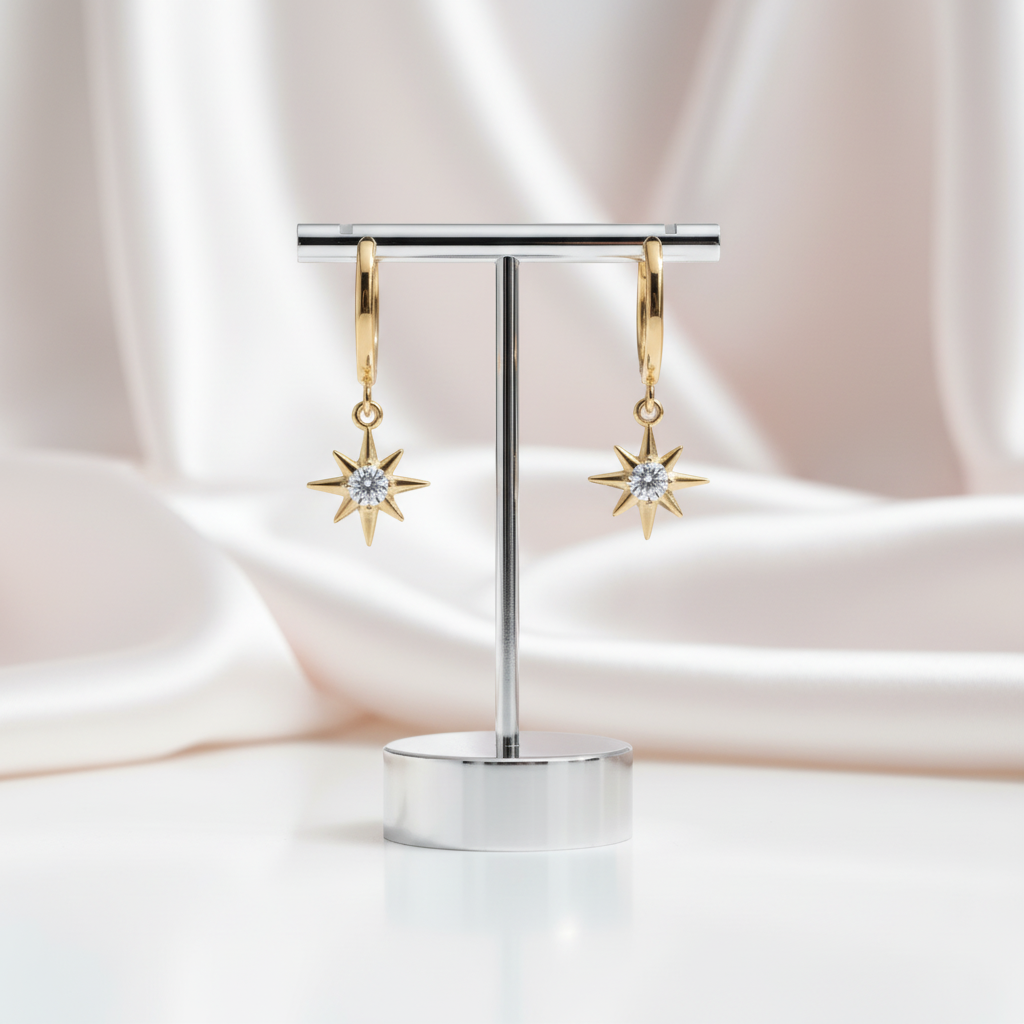 Geometric Star Diamond Option Hoop Earrings-Black Diamonds New York