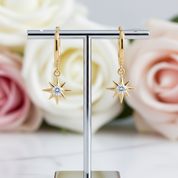 Geometric Star Diamond Hoop Earrings-Black Diamonds New York