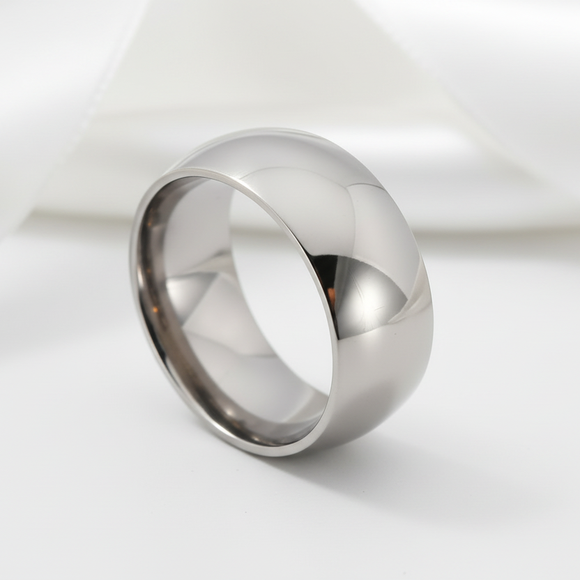 Glossy Dome Men's Titanium Wedding Band-Black Diamonds New York