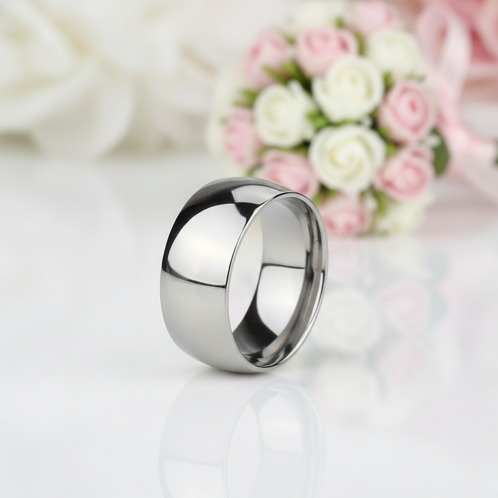 Glossy Dome Men's Titanium Wedding Band-Black Diamonds New York