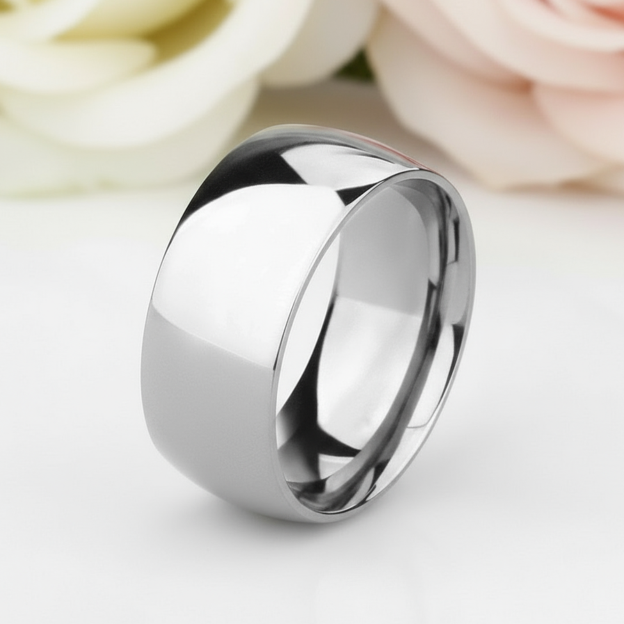 Glossy Dome Men's Titanium Wedding Band-Black Diamonds New York