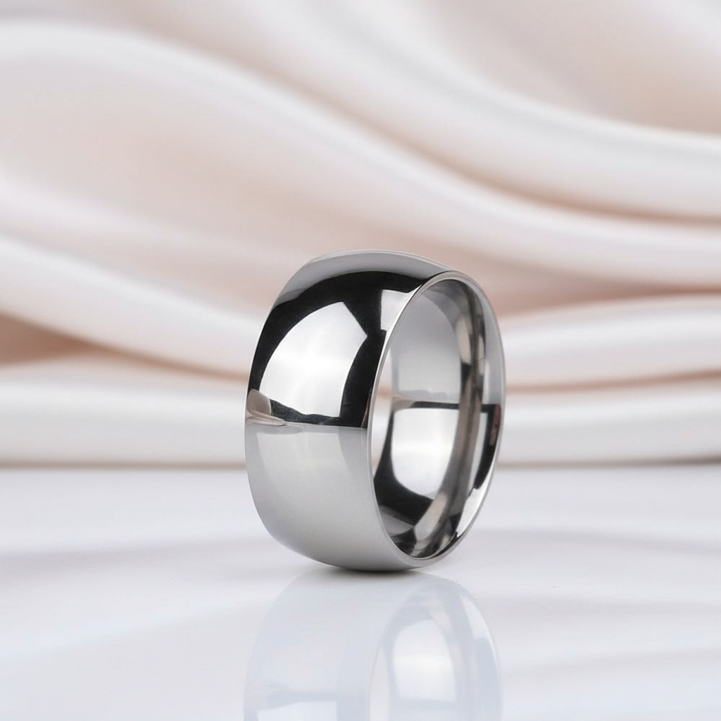 Glossy Dome Men's Titanium Wedding Band-Black Diamonds New York