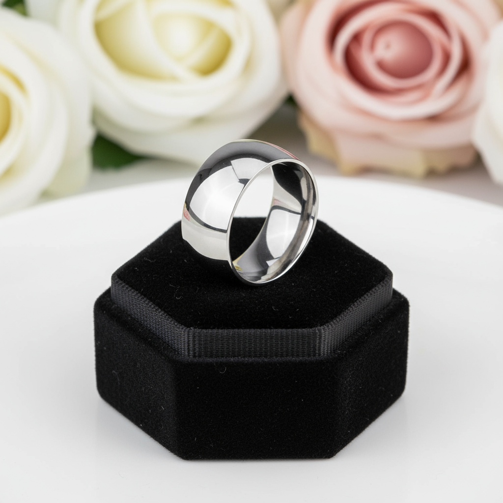 Glossy Dome Men's Titanium Wedding Band-Black Diamonds New York