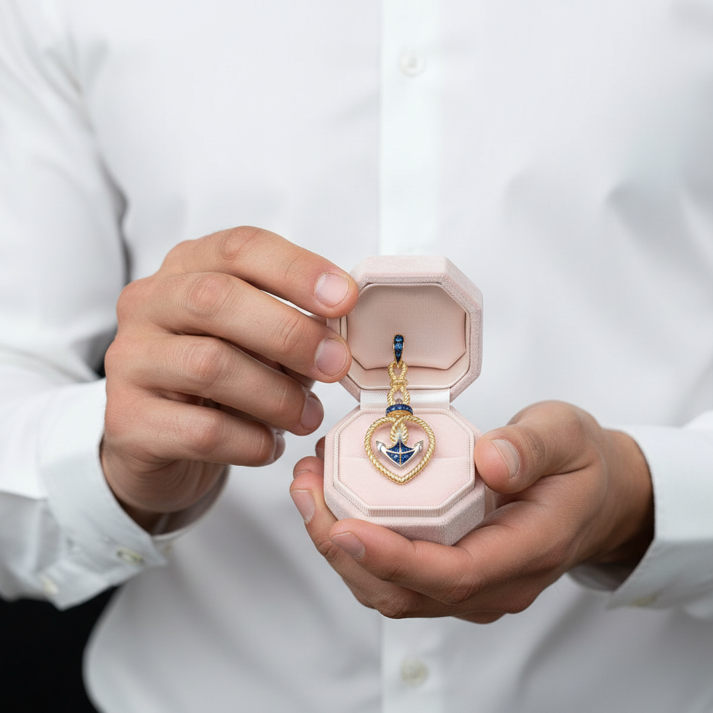 Gold Anchor Pendant-Black Diamonds New York