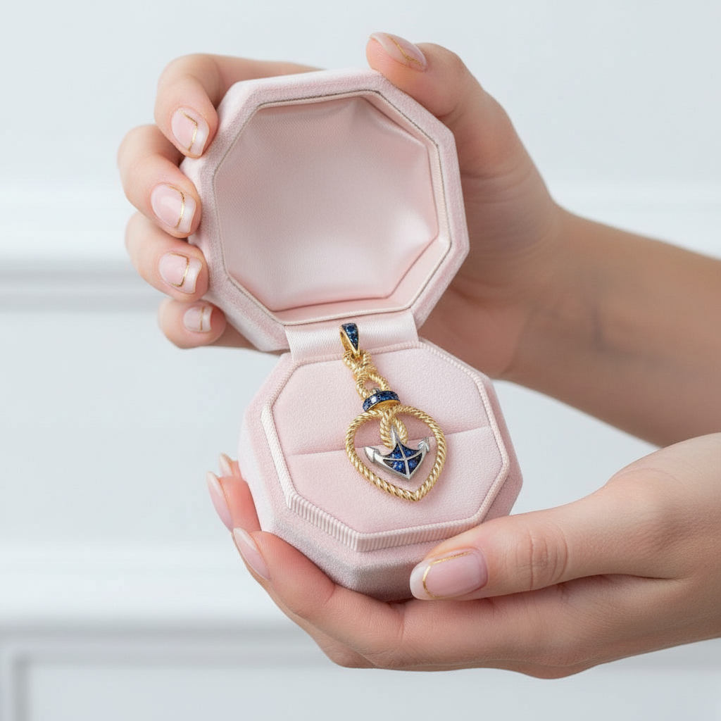 Gold Anchor Pendant-Black Diamonds New York