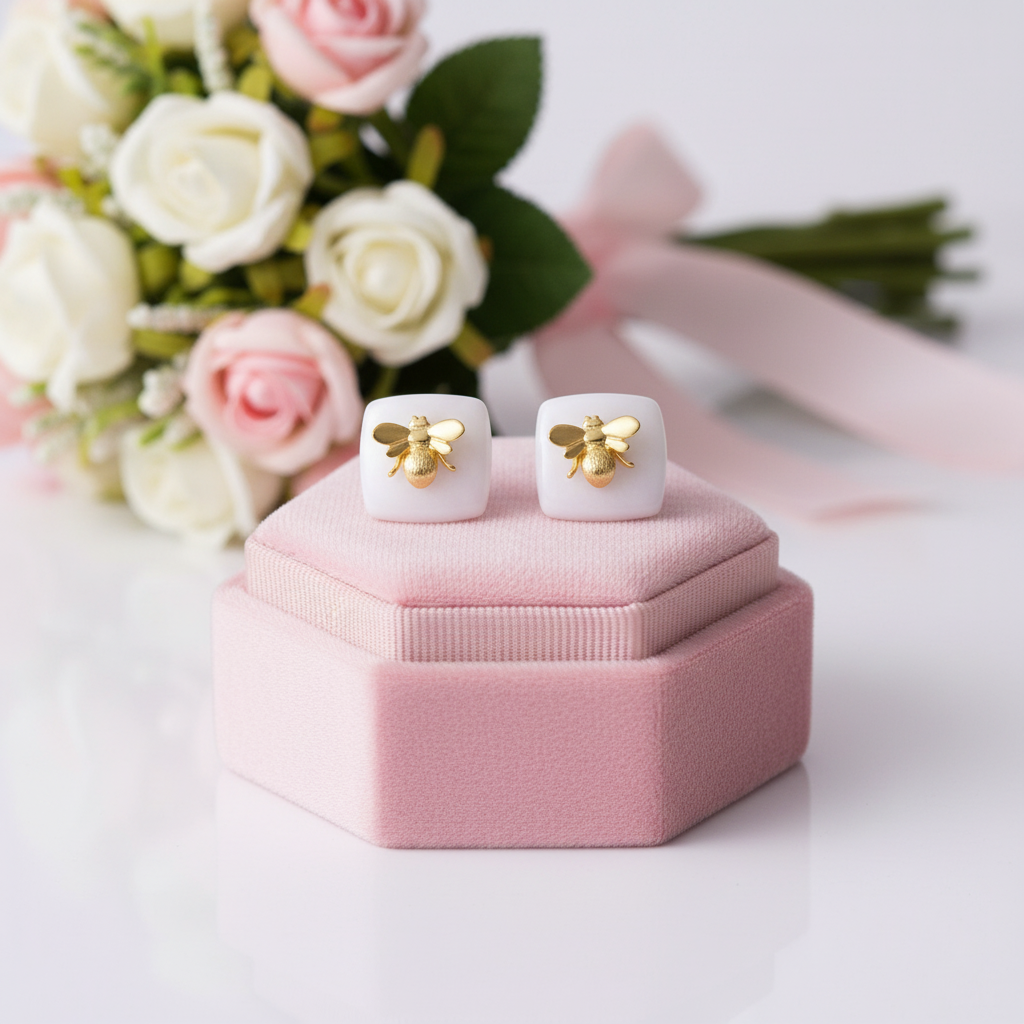 Golden Bee Stud Earrings-Black Diamonds New York