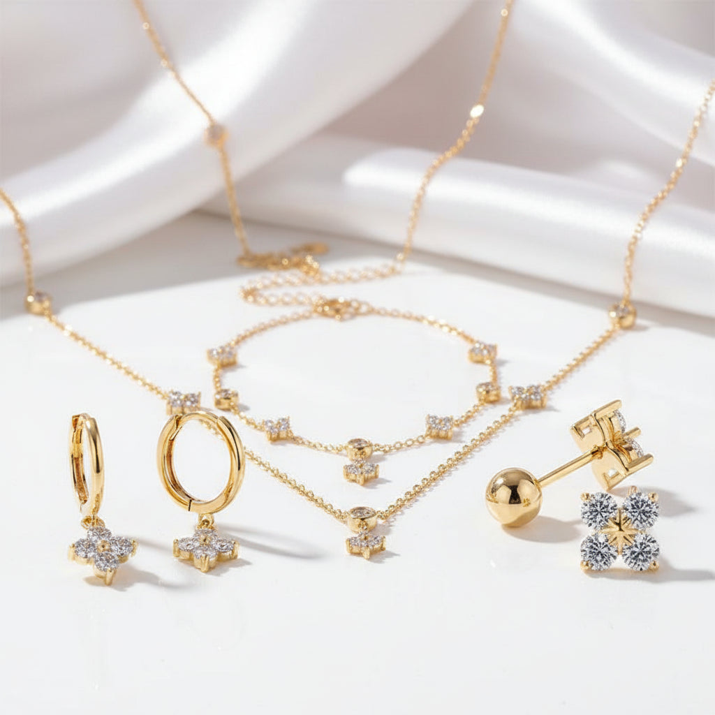 Gorgeous 3mm Diamond Option Flower Shaped Jewelry Set-Black Diamonds New York