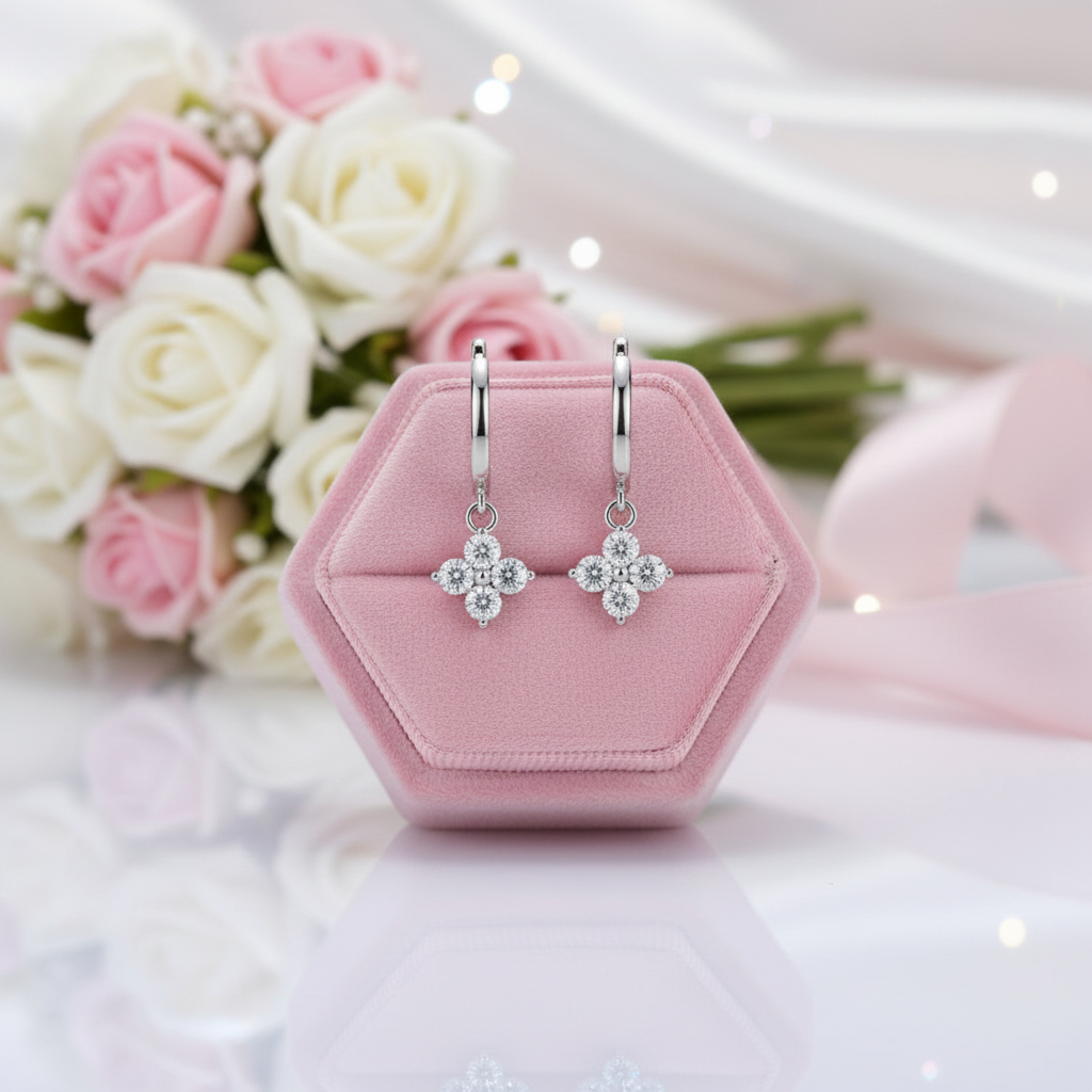 Gorgeous 3mm Diamond Option Flower Shaped Jewelry Set-Black Diamonds New York