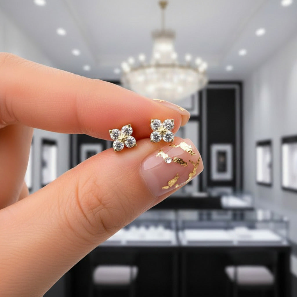 Gorgeous 3mm Diamond Option Flower Shaped Jewelry Set-Black Diamonds New York