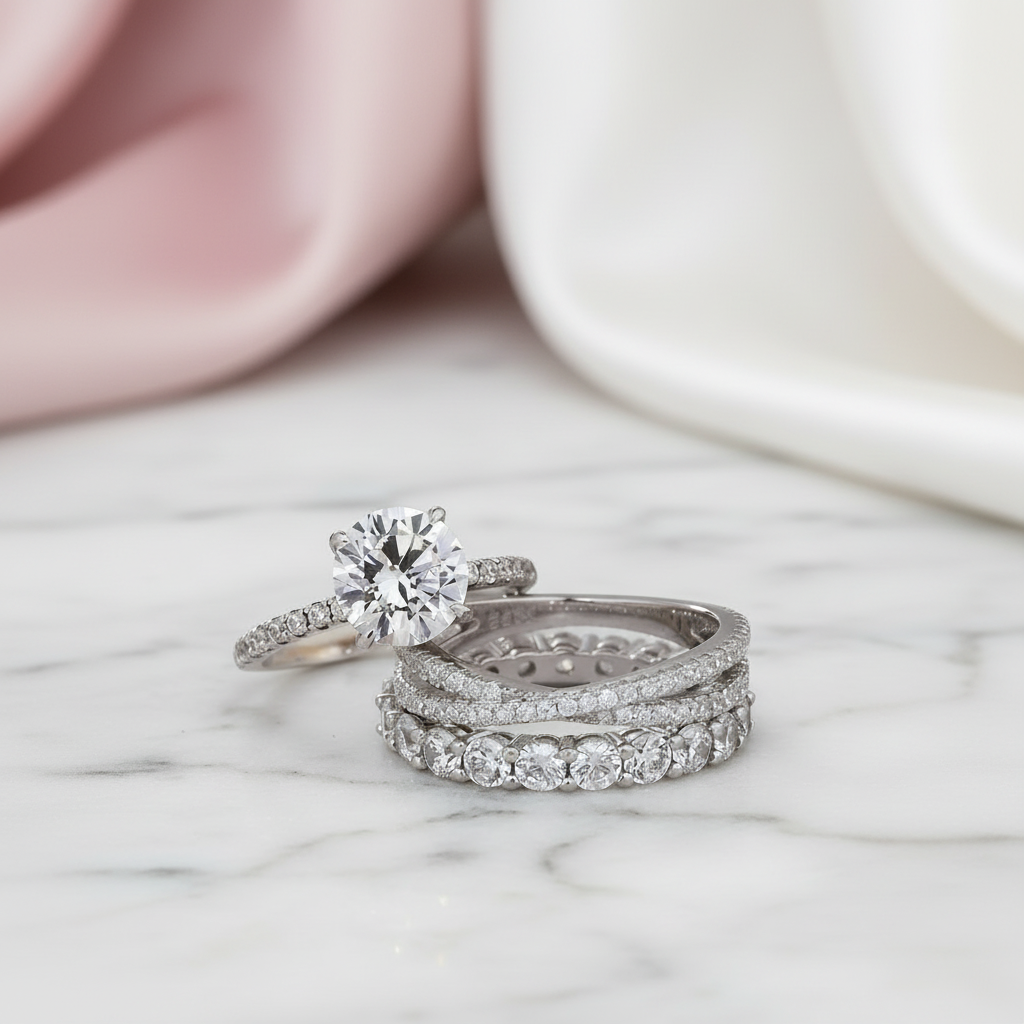 Gorgeous 4 Prong Round Cut Simulated Diamond Ring Set-Black Diamonds New York