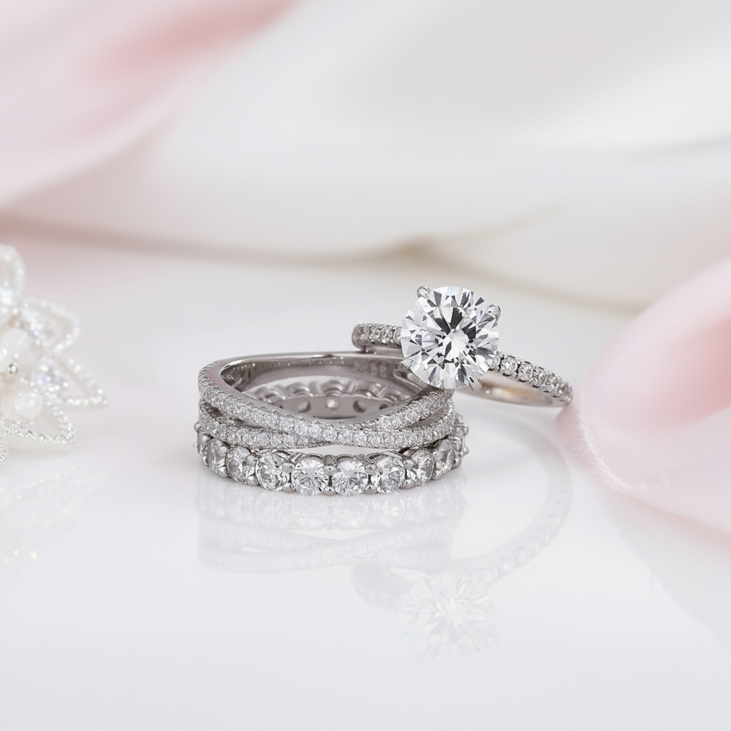 Gorgeous 4 Prong Round Cut Simulated Diamond Ring Set-Black Diamonds New York