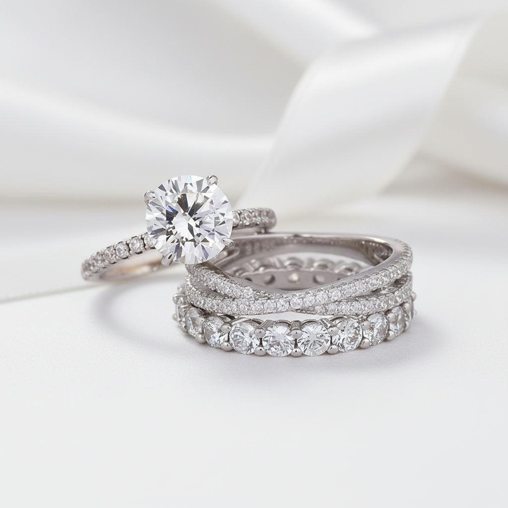 Gorgeous 4 Prong Round Cut Simulated Diamond Ring Set-Black Diamonds New York