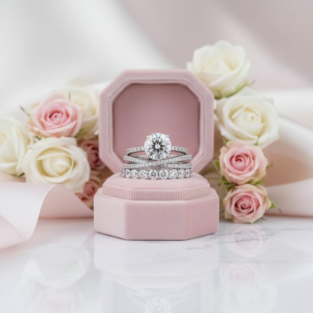Gorgeous 4 Prong Round Cut Simulated Diamond Ring Set-Black Diamonds New York