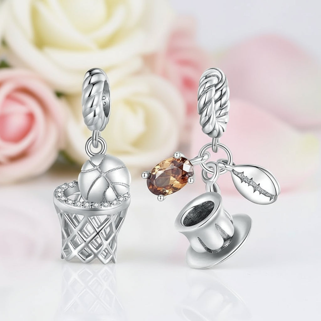 Gorgeous Basketball Charm with Diamond-Black Diamonds New York