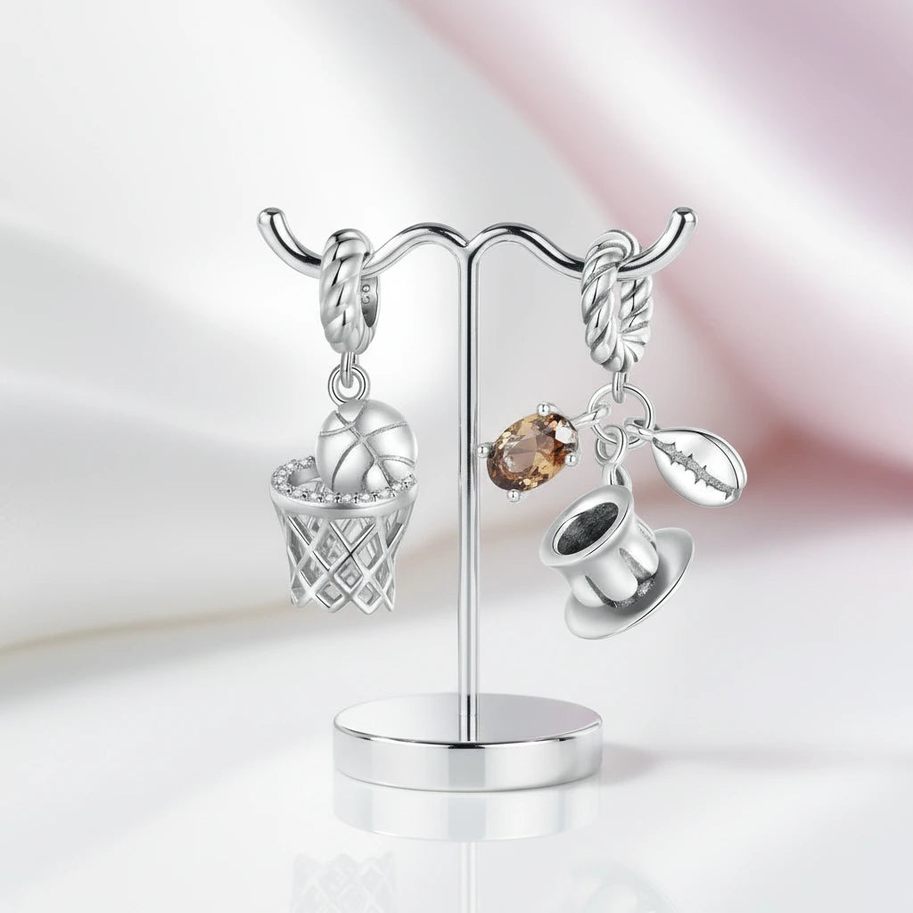Gorgeous Basketball Charm with Diamond Option-Black Diamonds New York