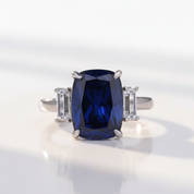Gorgeous Blue Sapphire Cushion Cut Three Stone Engagement Ring-Black Diamonds New York