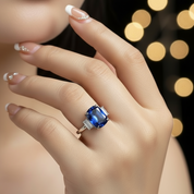 Gorgeous Blue Sapphire Cushion Cut Three Stone Engagement Ring-Black Diamonds New York