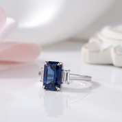Gorgeous Blue Sapphire Cushion Cut Three Stone Engagement Ring-Black Diamonds New York