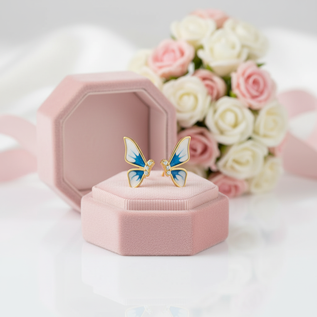 Gorgeous Butterfly Stud Earrings-Black Diamonds New York