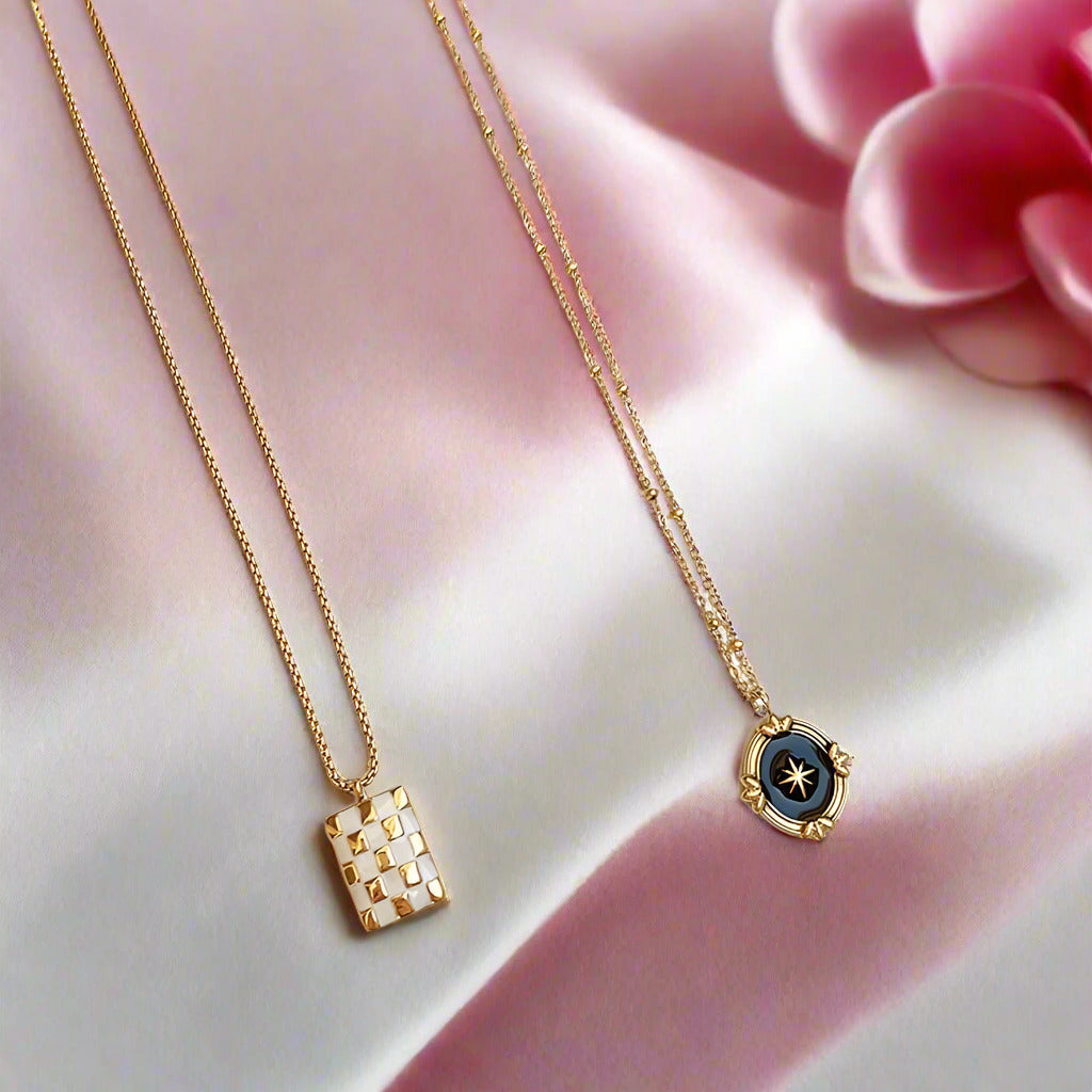 Gorgeous Checkerboard Women's Pendant Necklace-Black Diamonds New York