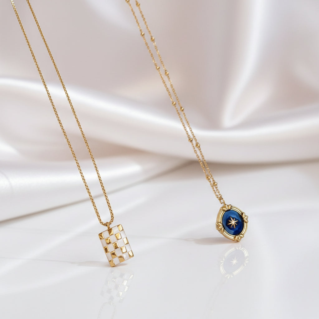 Gorgeous Checkerboard Women's Pendant Necklace-Black Diamonds New York