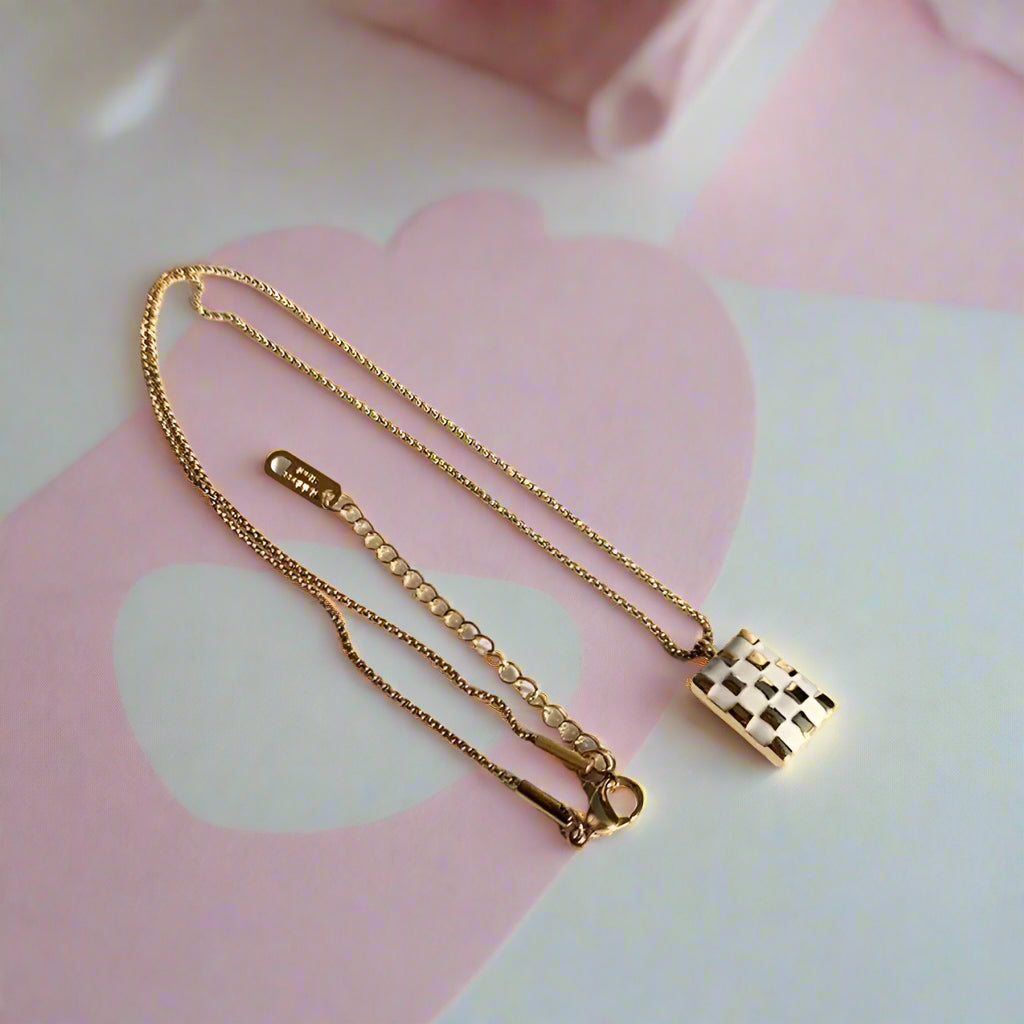 Gorgeous Checkerboard Women's Pendant Necklace-Black Diamonds New York