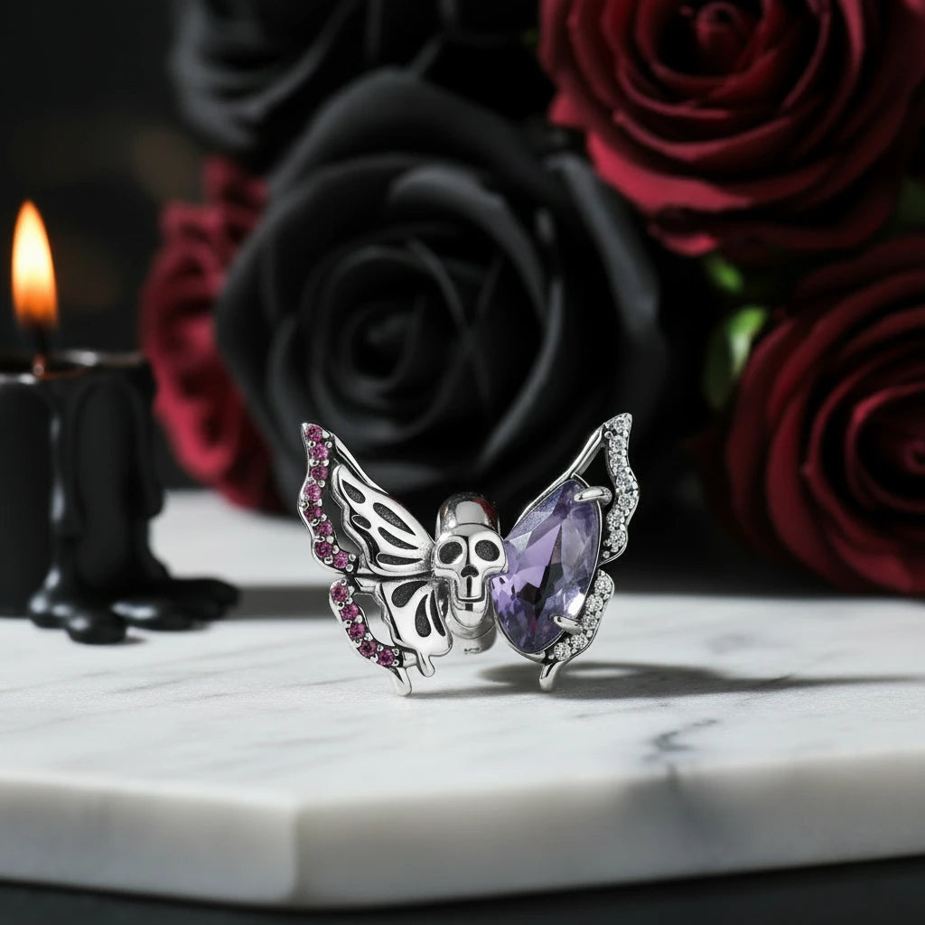 Gorgeous Diamond Option Skeleton Butterfly Charm-Black Diamonds New York