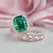 Gorgeous Halo Cushion Cut Paraiba Tourmaline Wedding Set-Black Diamonds New York