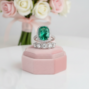 Gorgeous Halo Cushion Cut Paraiba Tourmaline Wedding Set-Black Diamonds New York