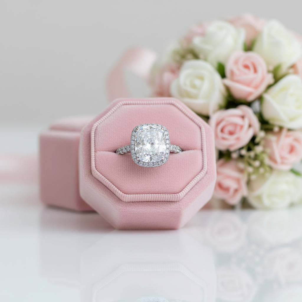 Gorgeous Halo Cushion Cut Simulated Diamond Option Engagement Ring-Black Diamonds New York