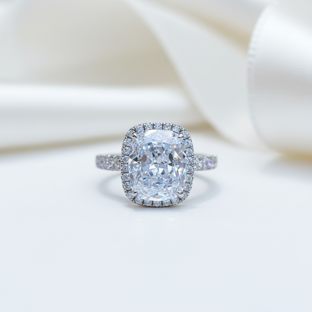 Gorgeous Halo Cushion Cut Simulated Diamond Option Engagement Ring-Black Diamonds New York