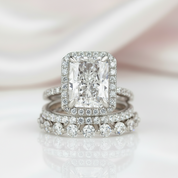 Gorgeous Halo Radiant Cut 3PC Wedding Ring Set-Black Diamonds New York