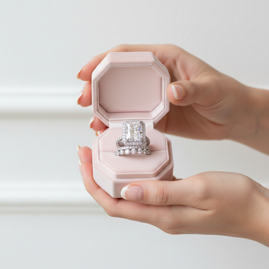 Gorgeous Halo Radiant Cut 3PC Wedding Ring Set-Black Diamonds New York