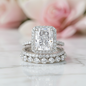 Gorgeous Halo Radiant Cut 3PC Wedding Ring Set-Black Diamonds New York