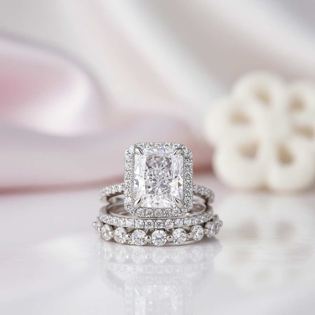 Gorgeous Halo Radiant Cut 3PC Wedding Ring Set-Black Diamonds New York