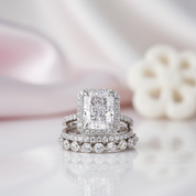 Gorgeous Halo Radiant Cut 3PC Wedding Ring Set-Black Diamonds New York