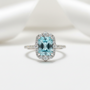Gorgeous Halo Radiant Cut Cyan Blue Engagement Ring-Black Diamonds New York